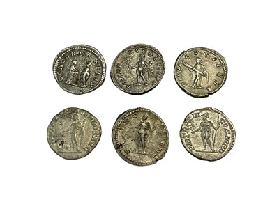 Lot 406 - Ancient - Roman early 3rd century AD mixed silver Denarius to include Septimus Severus, Jula Domna, Caracalla, Plautilla, Geta & Elagabalus (N.B. Mixed grades) VF-EF (6 coins)