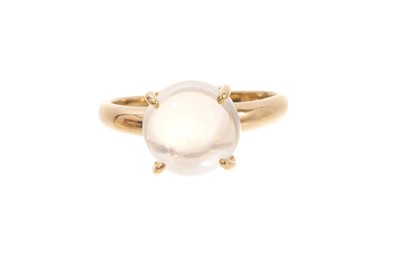 Lot 570 - 18ct gold moonstone cabochon ring in four claw setting, size S, weight 4.9 grams