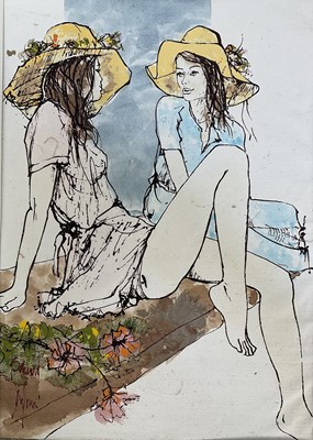 Lot 272 - Bernard Dufour (late 20th century) two oils on canvas, figures. 45cm x 32cm . Unframed in mounts. Signed