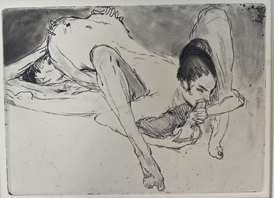 Lot 266 - Two erotic etchings, unsigned, 16cm x 22cm, unframed with mount