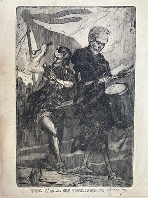 Lot 269 - P. Mendoza, early 20th Century etching - The Call of the Drums, signed, titled and dated 1920, 30cm x 20cm, unframed