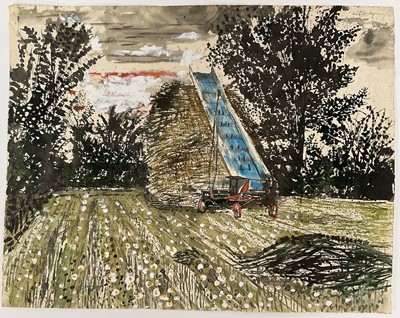 Lot 1198 - *John Scorror O'Connor (1913-2004) watercolour - Haymaking scene, signed, indistinctly titled verso, unframed 48cm x 60cm