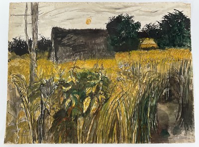 Lot 1197 - *John Scorror O'Connor (1913-2004) watercolour - 'Small barn in yellow field', signed, titled verso, unframed 48cm x 63cm