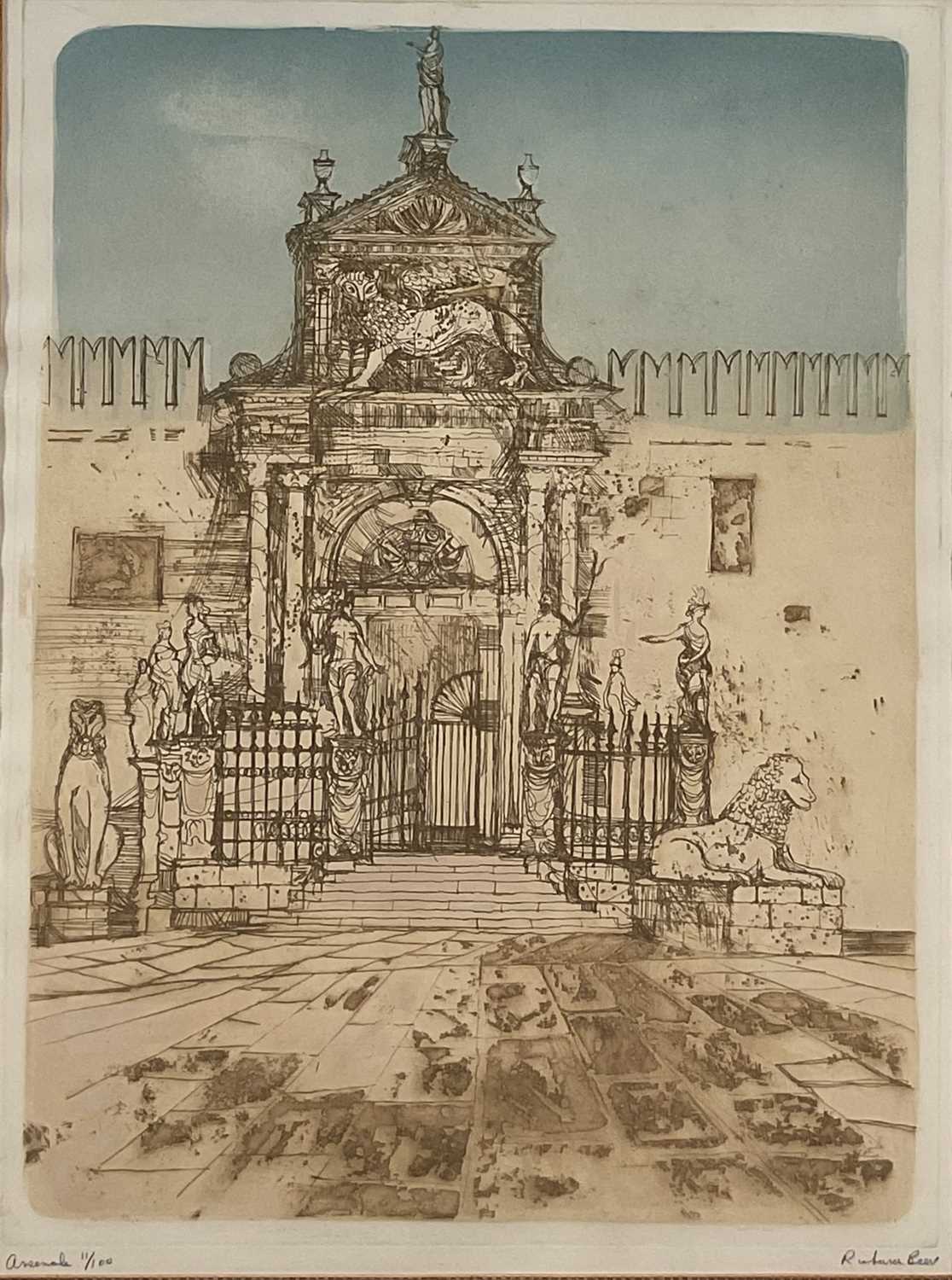 Lot 98 - Richard Beer (1928-2017) etching and aquatint - The Arsenale, signed and numbered 11/100, in glazed frame