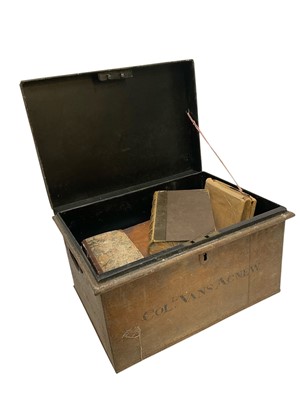 Lot 1665 - Tin trunk inscribed Col.Vans Agnew containing documents and antiquarian books