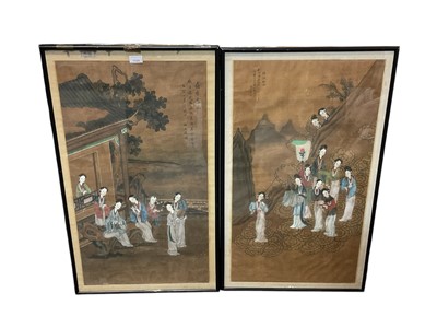 Lot 1124 - Pair of 19th century Chinese painted silk panels