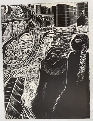 Lot 273 - Goren Burlut (b. 1945) series of three large wood cut prints - Battersea Park. 81cm x 58cm. Unframed. One signed.