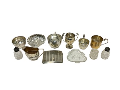 Lot 391 - Selection of miscellaneous silver, including butter shell, cigarette case, cup, sugar etc.