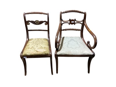 Lot 5395 - Regency grained sabre leg chair and Regency open armchair