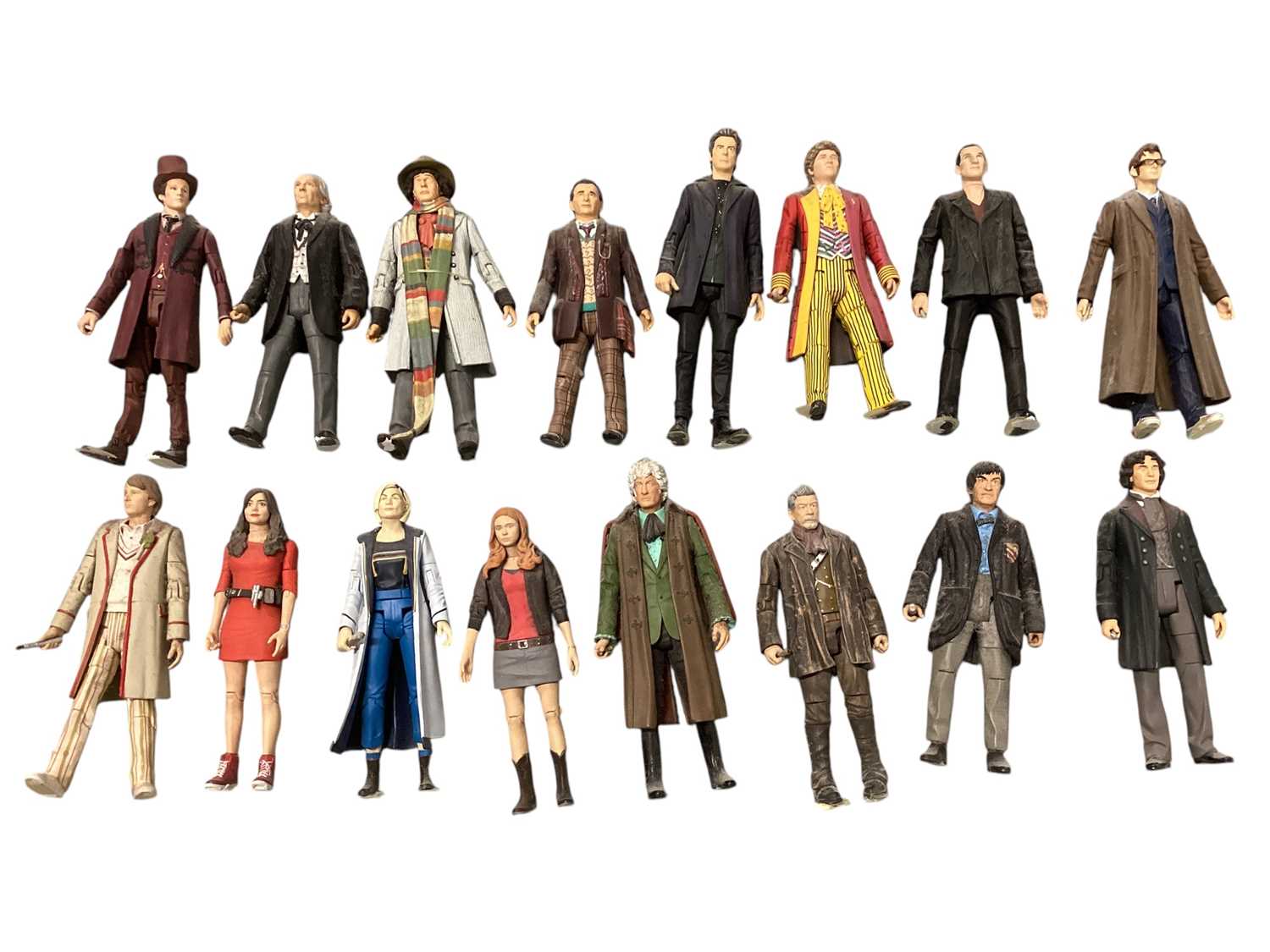 Lot 1869 - Dr Who Time Lord action figures & assistants (x12), 12" Cyberman (x3) and lesser Cyberman (x3), plus Tardis