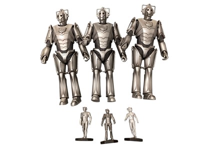 Lot 1869 - Dr Who Time Lord action figures & assistants (x12), 12" Cyberman (x3) and lesser Cyberman (x3), plus Tardis