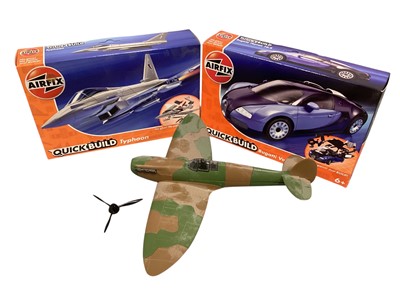 Lot 1871 - Airfix Quick Build Typhoon & Bugatti Veyron, boxed, plus constructed Spitfire (3)