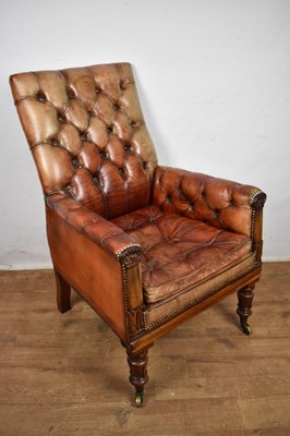Lot 1602 - Good William IV button leather upholstered library chair
