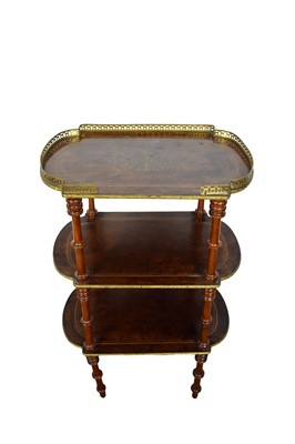 Lot 1611 - 19th century French walnut and brass inlaid three tier étagère