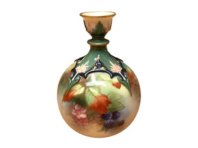 Lot 1125 - Hadley's Worcester porcelain vase with hand painted leaf and berry decoration.
