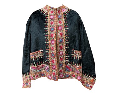 Lot 2063 - Farmer & Rogers (Farmer & Rogers Great Shawl & Cloak Emporium ) mid 19th century embroidered black velvet evening jacket. Plus a Berkertex Continentals 1960s brocade sleeveless dre...
