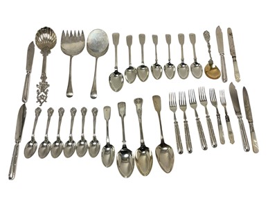 Lot 397 - Selection of Georgian and later silver flatware and other cutlery