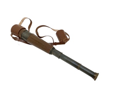 Lot 723 - Second World War era military field spotting scope by Broadhurst, Clarkson and Co Ltd in brown leather field service cover.