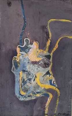 Lot 235 - Metson, mid 20th century, mixed media on card - Abstract, signed, 18cm x 11.5cm, in glazed frame
