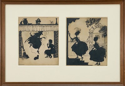 Lot 1214 - Arthur Rackham (1867-1939) pen and ink illustrations - 'The ugly sisters return to Cinderella', one signed, 22cm x 18cm, mounted and framed as one