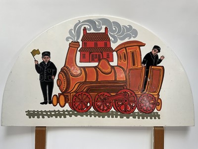 Lot 813 - Dione Page. Children’s 3ft painted Headboard.91.5cm wide x 53cm high. Provenance: the vendor was friends with Dione Page and taught her children at school