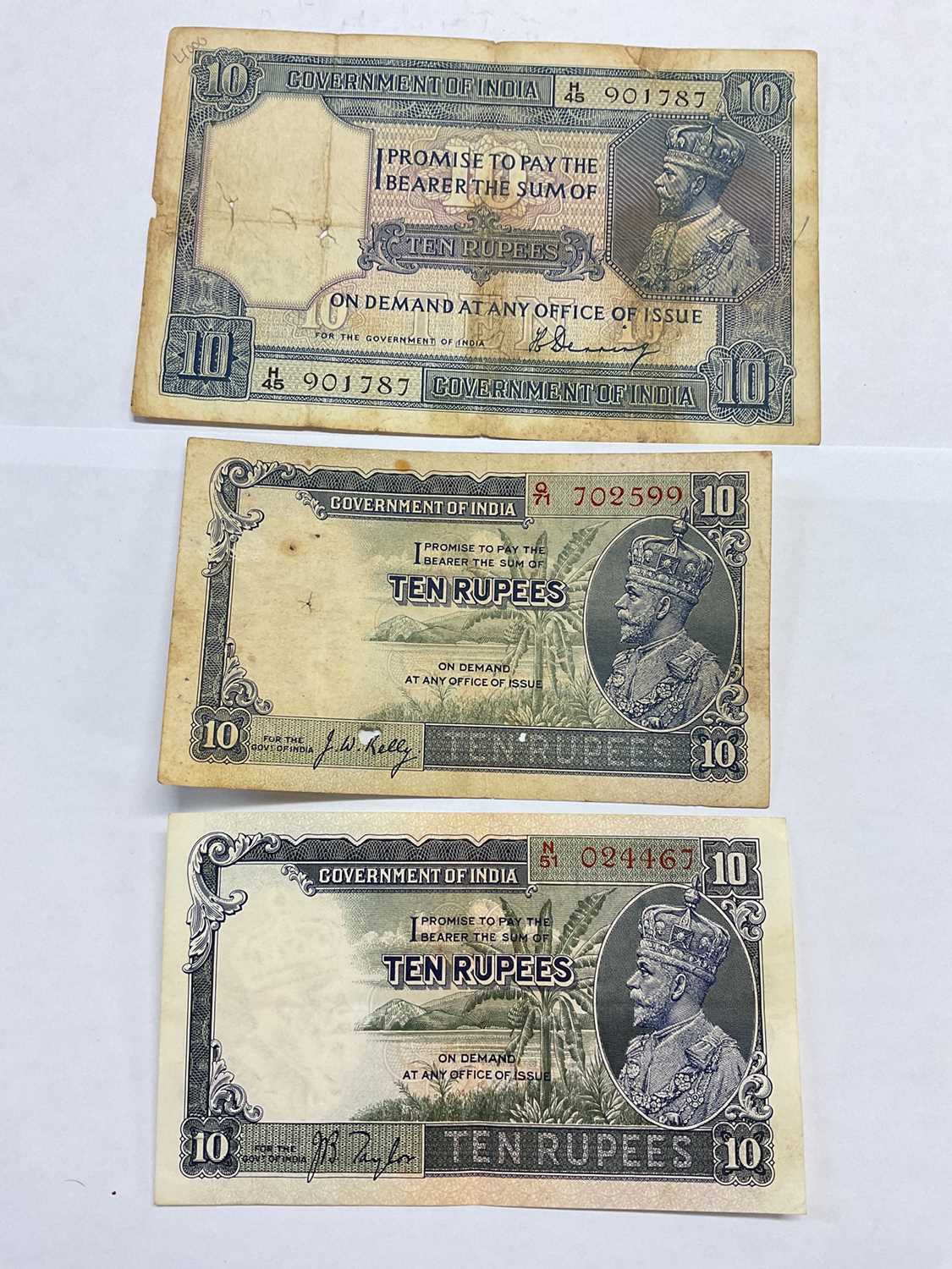 Lot 415 - India - British Raj Reserve Bank of India George V 10 Rupee banknotes