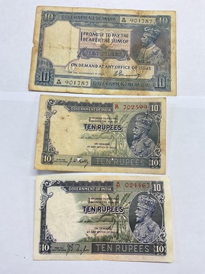 Lot 415 - India - British Raj Reserve Bank of India George V 10 Rupee banknotes