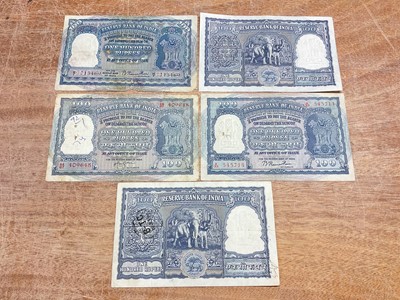 Lot 418 - India - Republic Reserve Bank of India mixed 100 Rupee blue banknotes to include signatures: B. Rama Rau circa 1949-57 EF, H.V.R. Ienger 1957-62 (N.B. Ink stamped & creased) otherwise GF-AVF...
