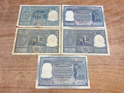 Lot 418 - India - Republic Reserve Bank of India mixed 100 Rupee blue banknotes to include signatures: B. Rama Rau circa 1949-57 EF, H.V.R. Ienger 1957-62 (N.B. Ink stamped & creased) otherwise GF-AVF...
