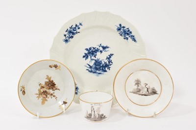 Lot 118 - Group of continental porcelain, including a Tournai plate, circa 1780, with moulded edge, painted in underglaze blue with flowers in the oriental style, together with a German cup and saucer pai...