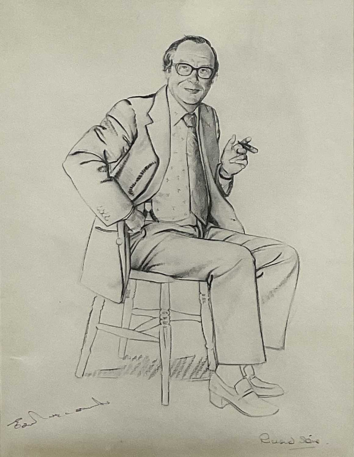 Lot 19 - Richard Stone and Eric Morecambe signed and autographed lithograph - Pencil sketch for Portrait of Eric Morecambe, 44.5cm x 34.5cm, in glazed frame