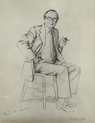Lot 19 - Richard Stone and Eric Morecambe signed and autographed lithograph - Pencil sketch for Portrait of Eric Morecambe, 44.5cm x 34.5cm, in glazed frame