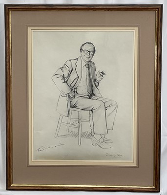Lot 19 - Richard Stone and Eric Morecambe signed and autographed lithograph - Pencil sketch for Portrait of Eric Morecambe, 44.5cm x 34.5cm, in glazed frame