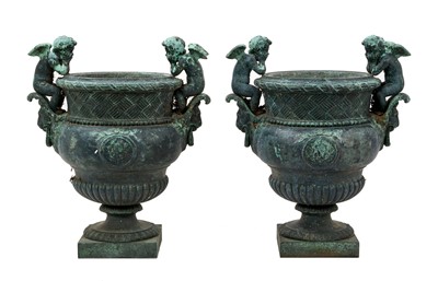 Lot 1116 - Pair of antique cast bronze garden urns