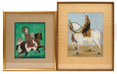Lot 1104 - North Indian School, late 18th / early 19th century, gouache portrait of a nobleman, 20 x 16cm, glazed frame, and another Indian portrait. (2)