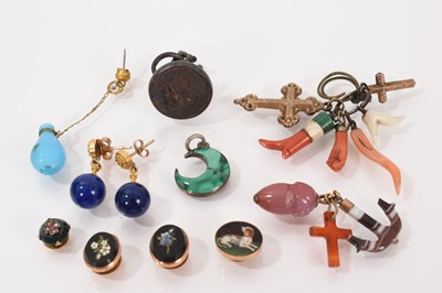 Lot 539 - A small group of antique charms to include an Italian micromosaic stud
