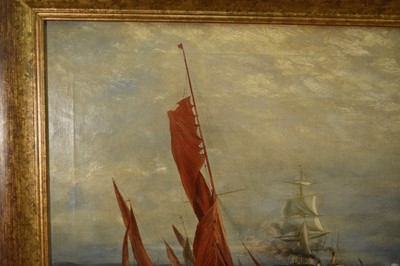 Lot 147 - Manner of William Lionel Wyllie, late 19th century, oil on canvas - 'Commerce and Sea Power', 51cm x 92cm, in gilt frame