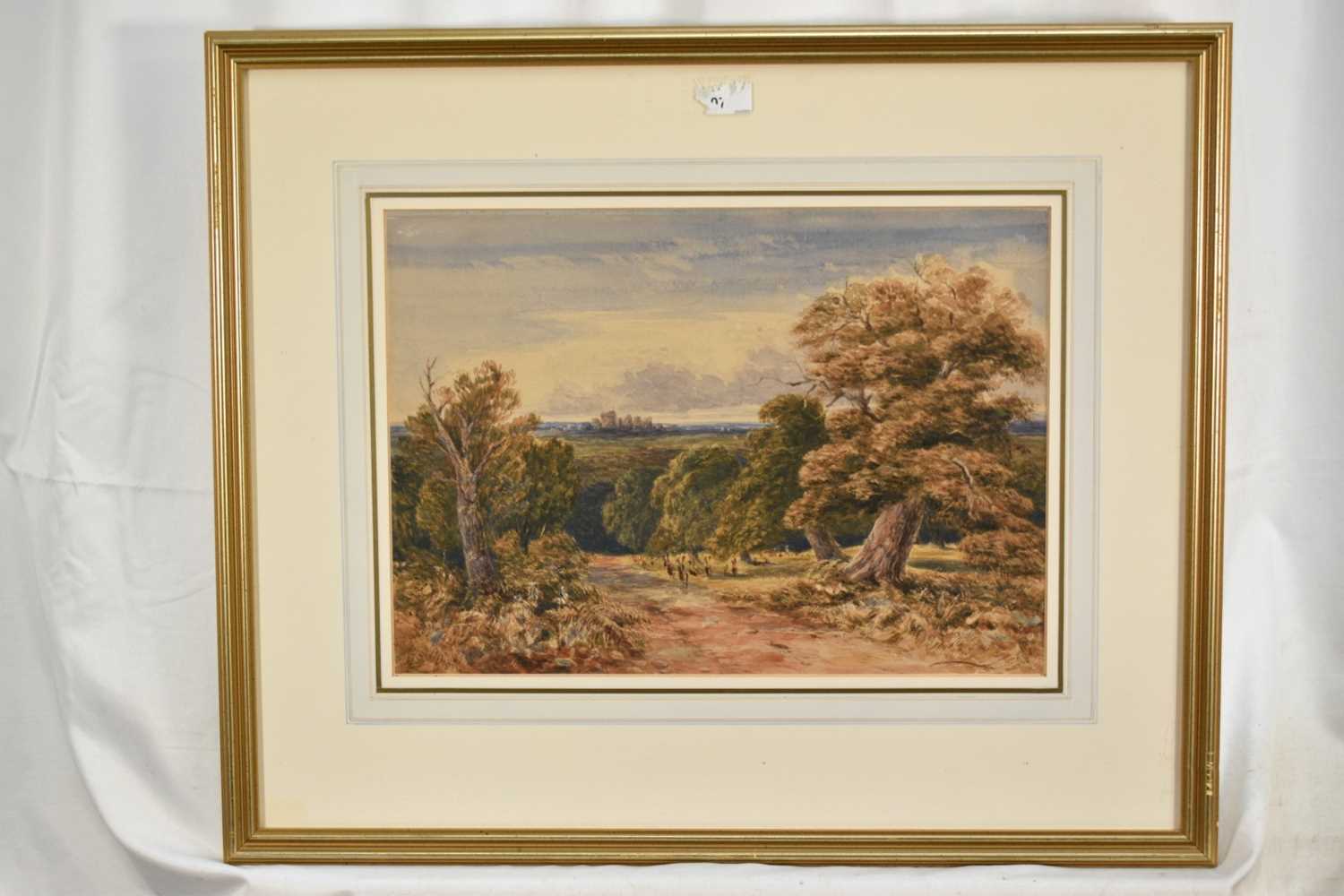 Lot 159 - Stanfield Shepherd, 1860s watercolour - Deer in Windsor Park, the castle beyond, signed and dated 1861, 31cm x 48cm, together with another English School watercolour depicting a similar view, 27...