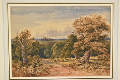 Lot 159 - Stanfield Shepherd, 1860s watercolour - Deer in Windsor Park, the castle beyond, signed and dated 1861, 31cm x 48cm, together with another English School watercolour depicting a similar view, 27...