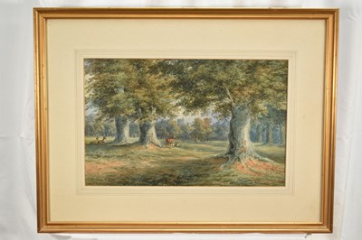 Lot 159 - Stanfield Shepherd, 1860s watercolour - Deer in Windsor Park, the castle beyond, signed and dated 1861, 31cm x 48cm, together with another English School watercolour depicting a similar view, 27...
