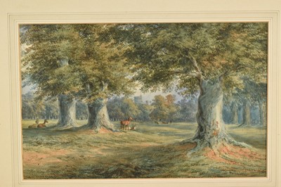 Lot 159 - Stanfield Shepherd, 1860s watercolour - Deer in Windsor Park, the castle beyond, signed and dated 1861, 31cm x 48cm, together with another English School watercolour depicting a similar view, 27...