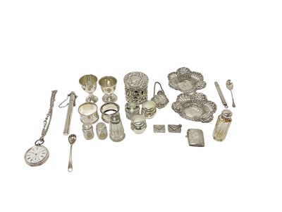 Lot 430 - Selection of miscellaneous silver, including pair egg cups, pair dishes, and other items