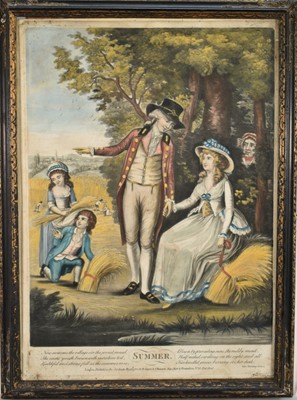 Lot 1366 - 18th Century hand-coloured mezzotint, 'Summer', pub. London 1785 together with a reverse printed version on glass