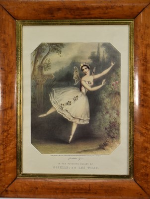 Lot 1368 - After John Brandard, lithograph of the ballet dancer Carlotta Grisi, "in the favourite ballet of Giselle; ou Les Wilis", published London c. 1841, facsimile signature, 34cm x 27.5cm, in maple fr...