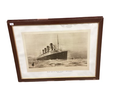 Lot 2728 - Cunard RMS and Lusitania & Mauritania, pair framed photogravures published c. 1910-1915, after C. Turner & C. Dixon