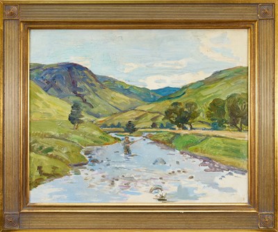 Lot 1220 - *Peter Beigel (1913-1987) oil on board - Salmon Fishing, 39cm x 49cm, in gilt frame. Provenance: The artist's studio thence by family descent. Cheffins 22nd June 2022, lot 301.