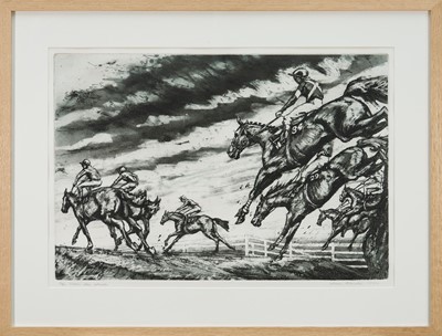 Lot 1219 - *John Wright, contemporary, signed black and white etching - 'Over the Sticks', 2/30, signed and dated 1987, 43cm x 61cm, in glazed frame Provenance: The Histon Gallery