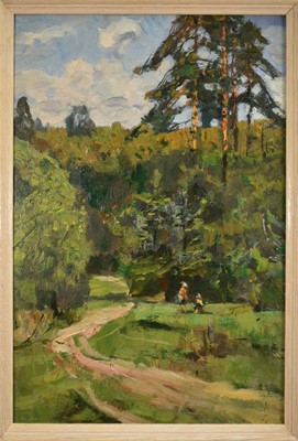 Lot 1379 - Mikhail Sergeevich Ageev (1918-2007) oil on board - Wooded Landscape, 45cm x 30.5cm, framed Provenance: Bonhams 1998
