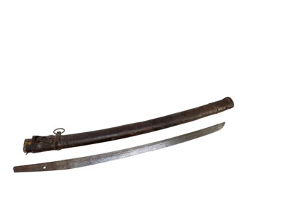Lot 859 - Japanese Meji period Wakizashi in leather covered scabbard, lacking grip, the blade 50.5cm in length.