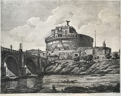 Lot 262 - Luigi Rossini (1790-1857) etching with engraving - Veduta della Gran Mole Adriana e Ponte Elio, Roma 1821, 42.5cm x 55cm, unframed